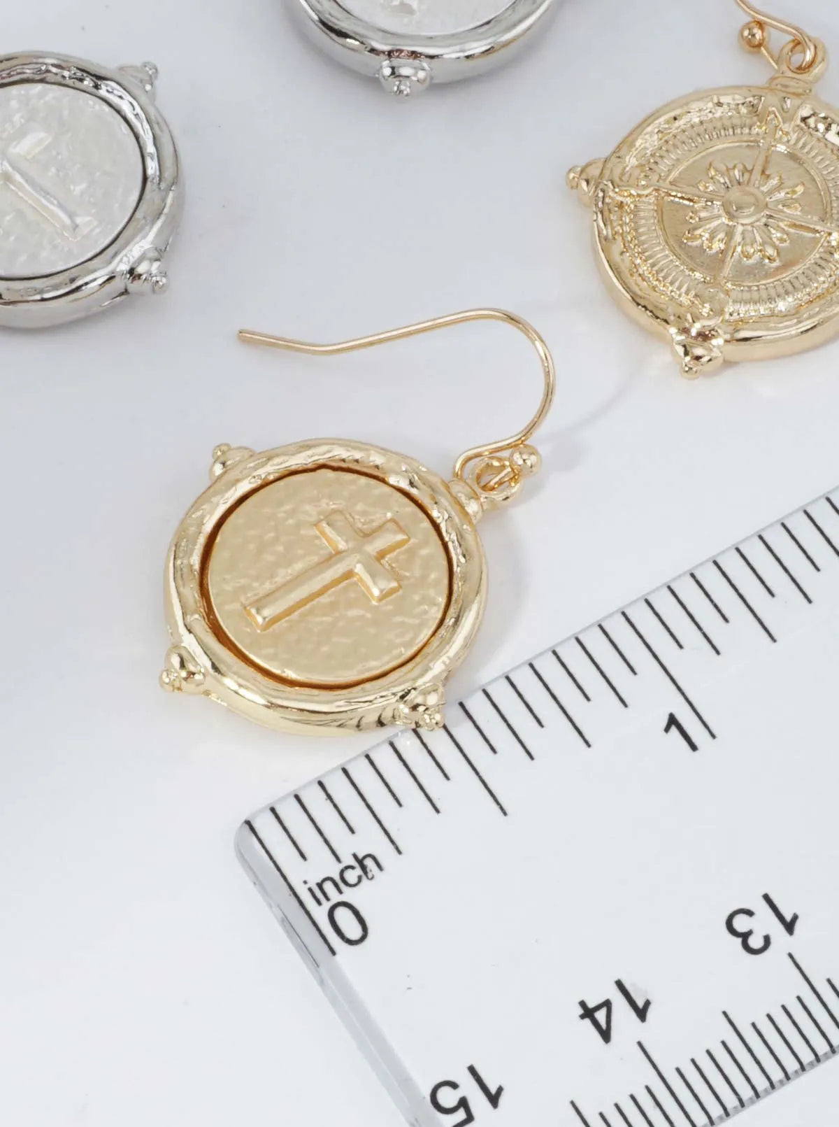 Hammered Cross Coin Dangle Earrings