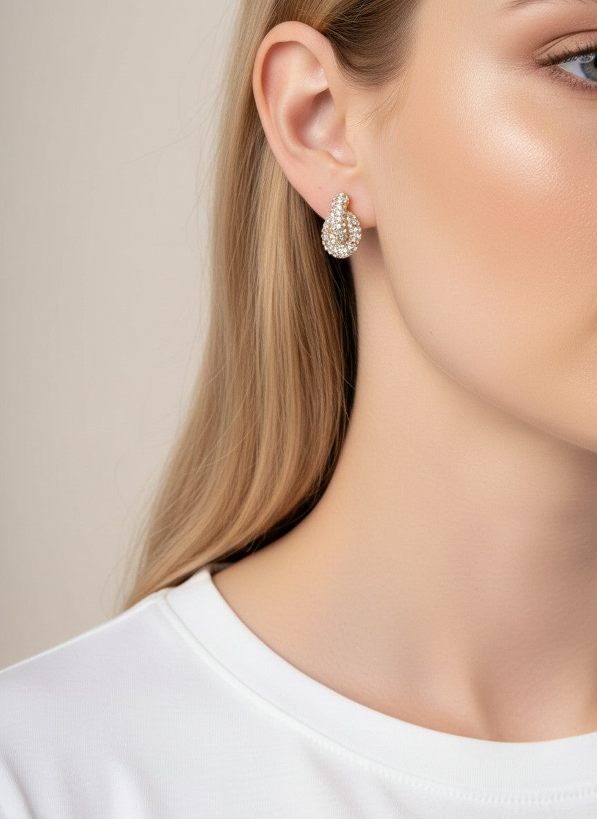 Elegant Knot Rhinestone Pave Stud Earrings