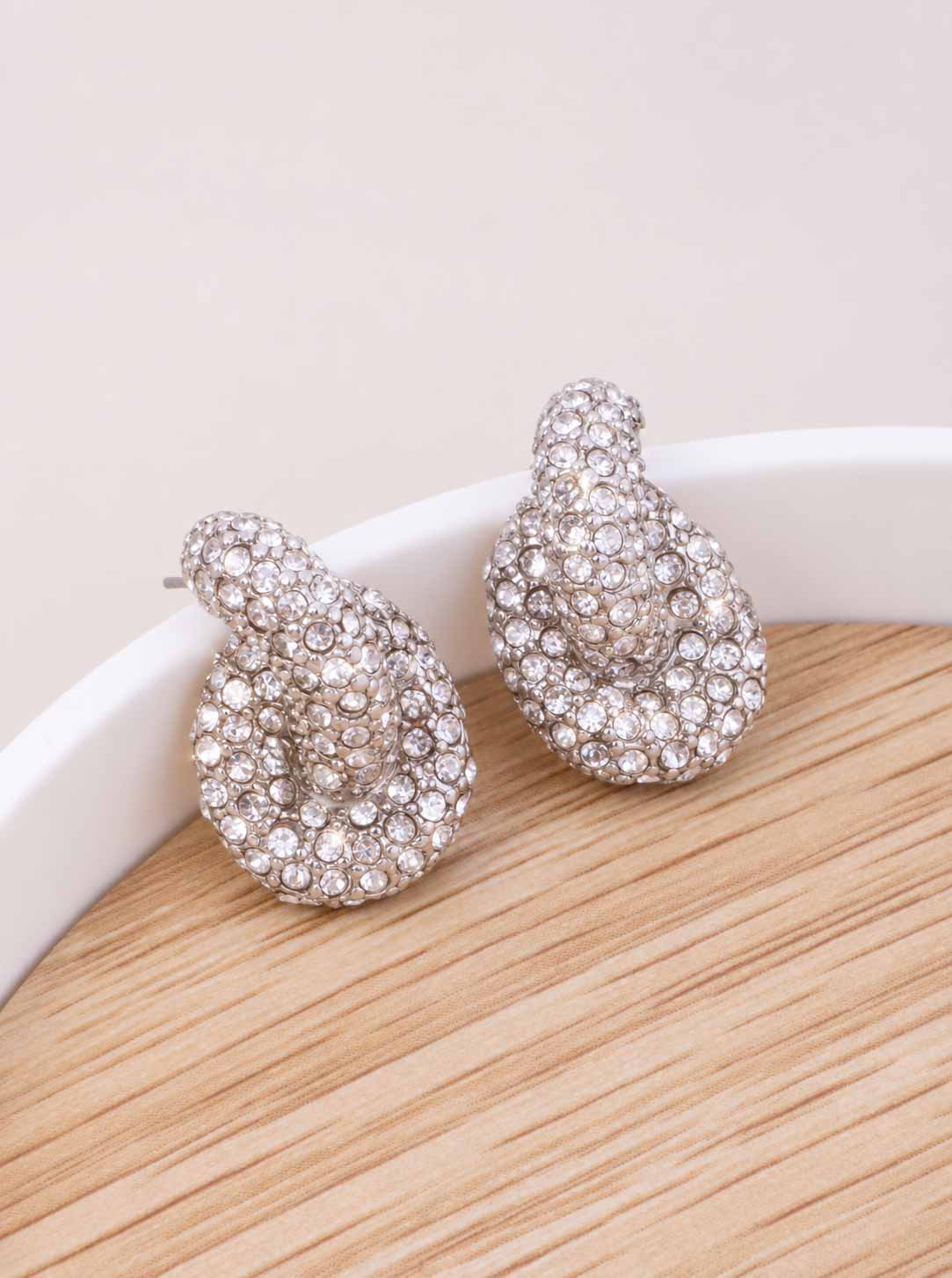 Elegant Knot Rhinestone Pave Stud Earrings