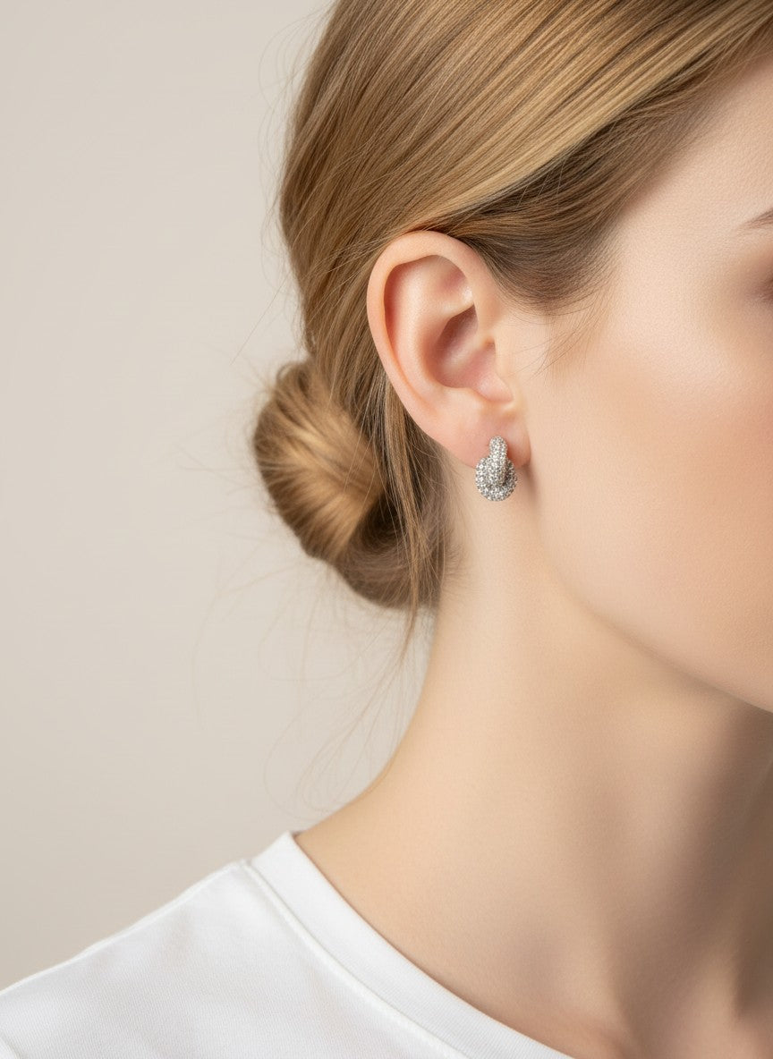 Elegant Knot Rhinestone Pave Stud Earrings