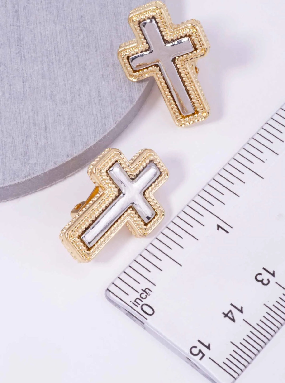 Two-Tone Polished Rope Cross Clip-on Earrings - Gold Rhodium