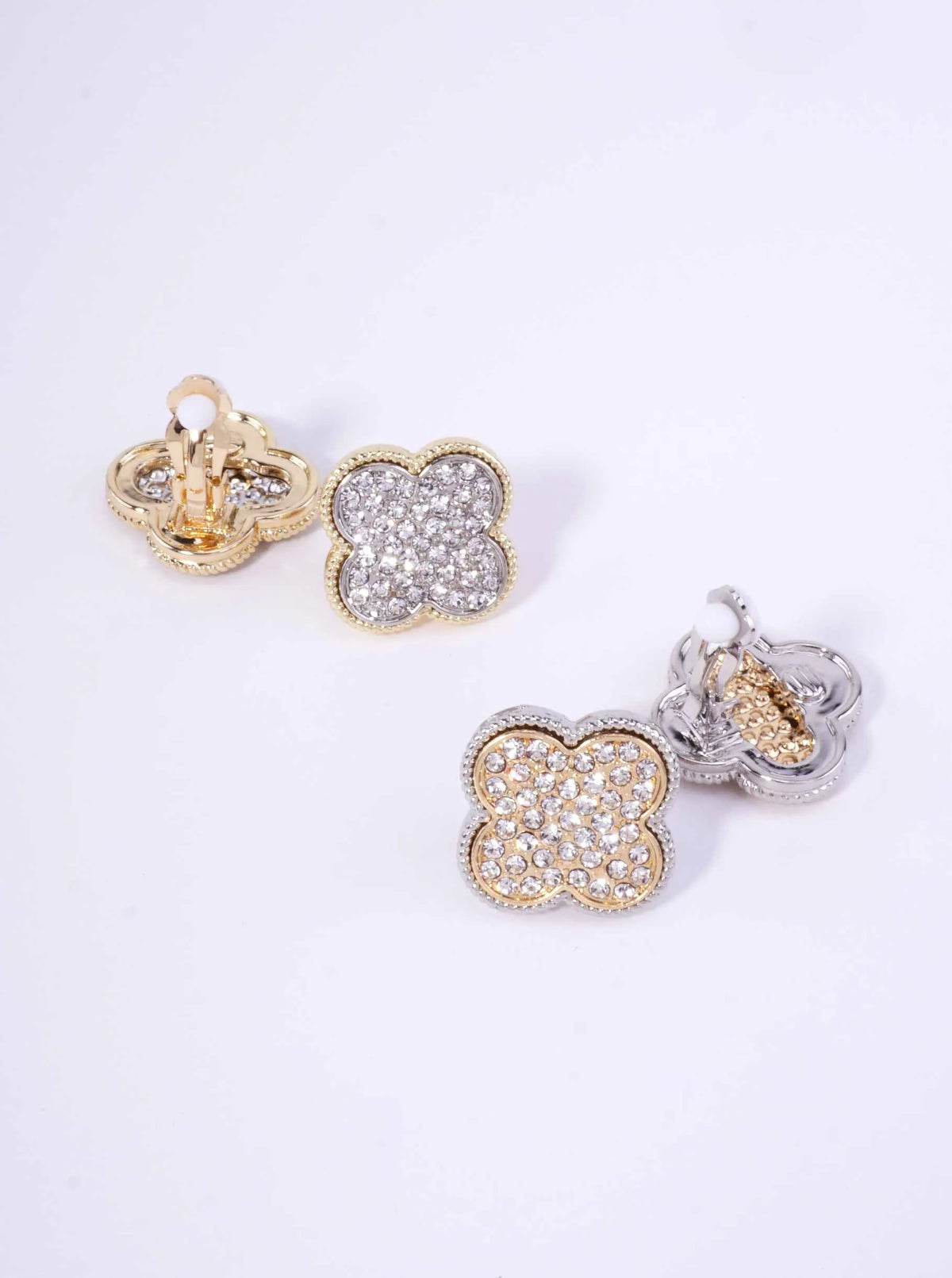 Rhinestone Clover Pave Clip-On Earrings