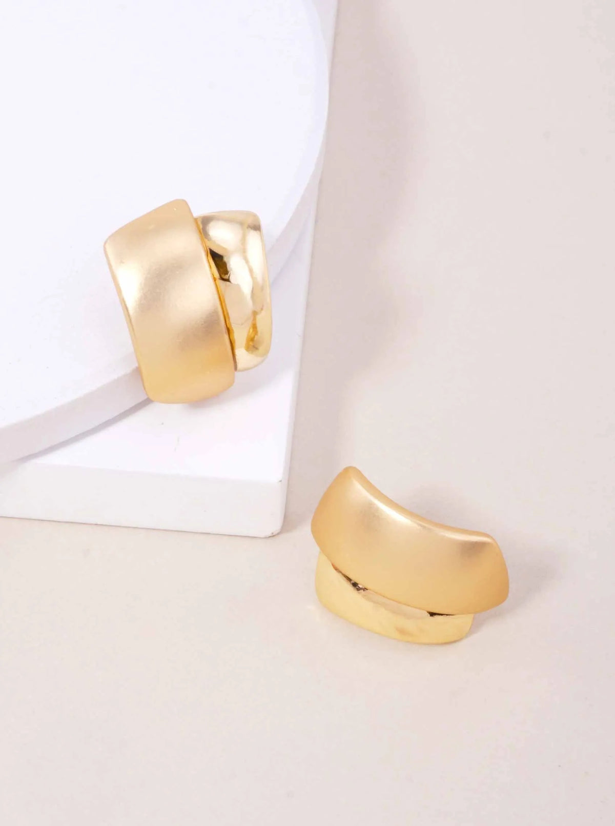 Matte Polished Double Rectangle Post Back Earrings - Gold Matte Gold