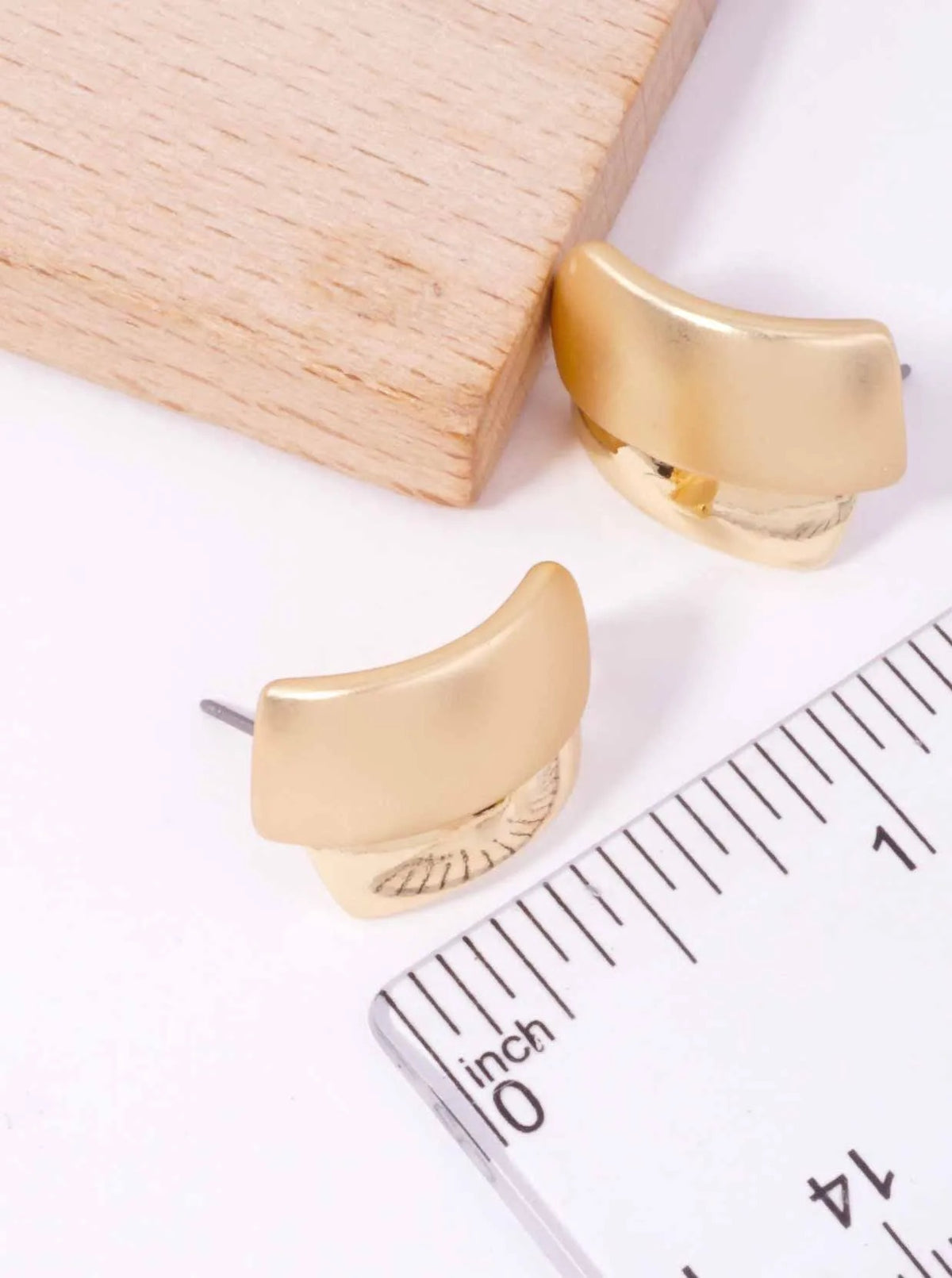 Matte Polished Double Rectangle Post Back Earrings - Gold Matte Gold