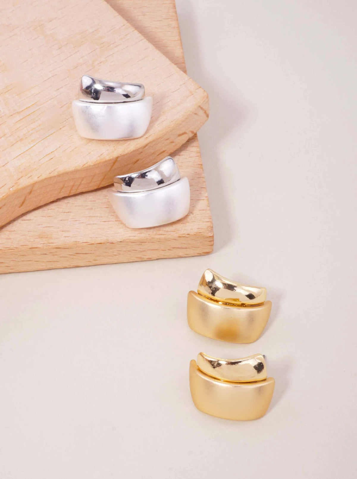 Matte Polished Double Rectangle Post Back Earrings - Gold Matte Gold