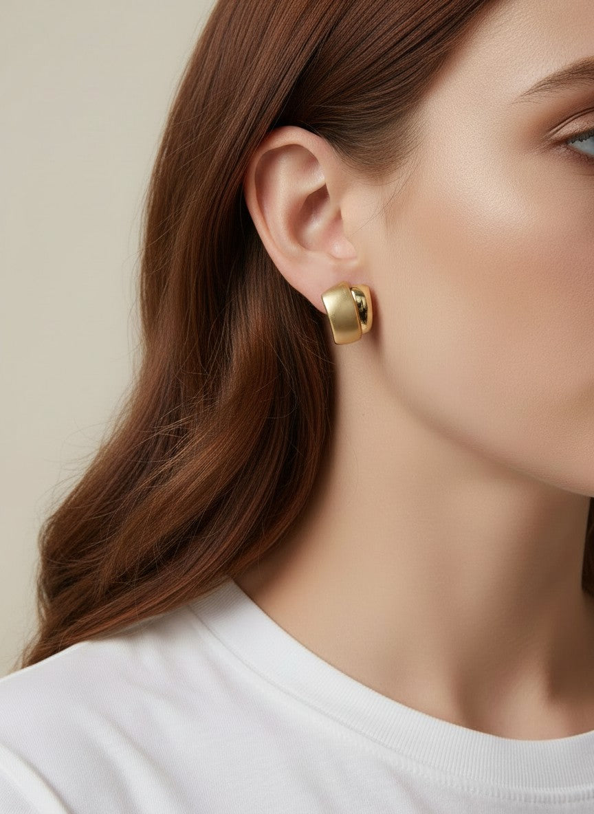 Matte Polished Double Rectangle Post Back Earrings - Gold Matte Gold