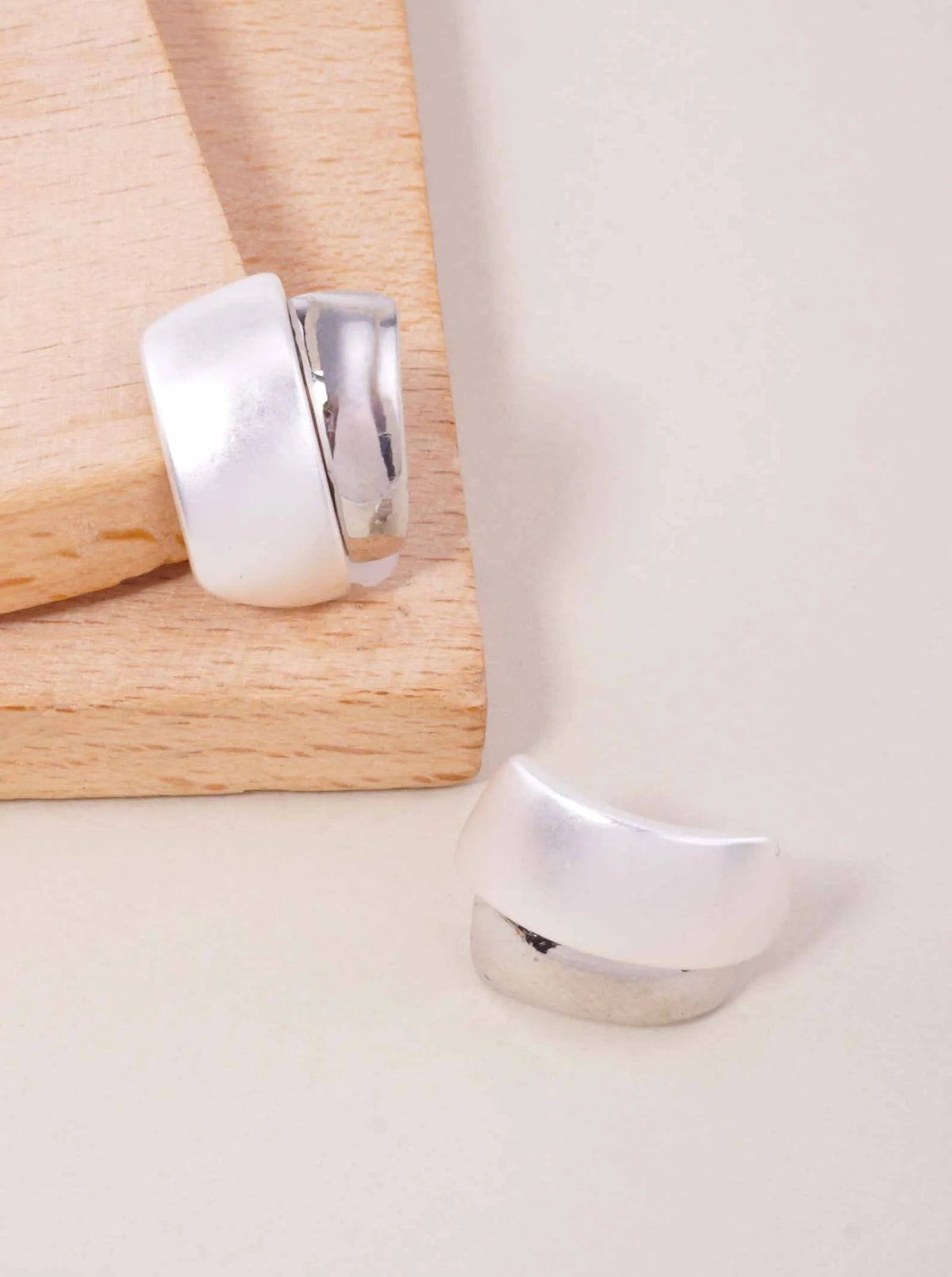 Matte Polished Double Rectangle Post Back Earrings - Rhodium Matte Silver