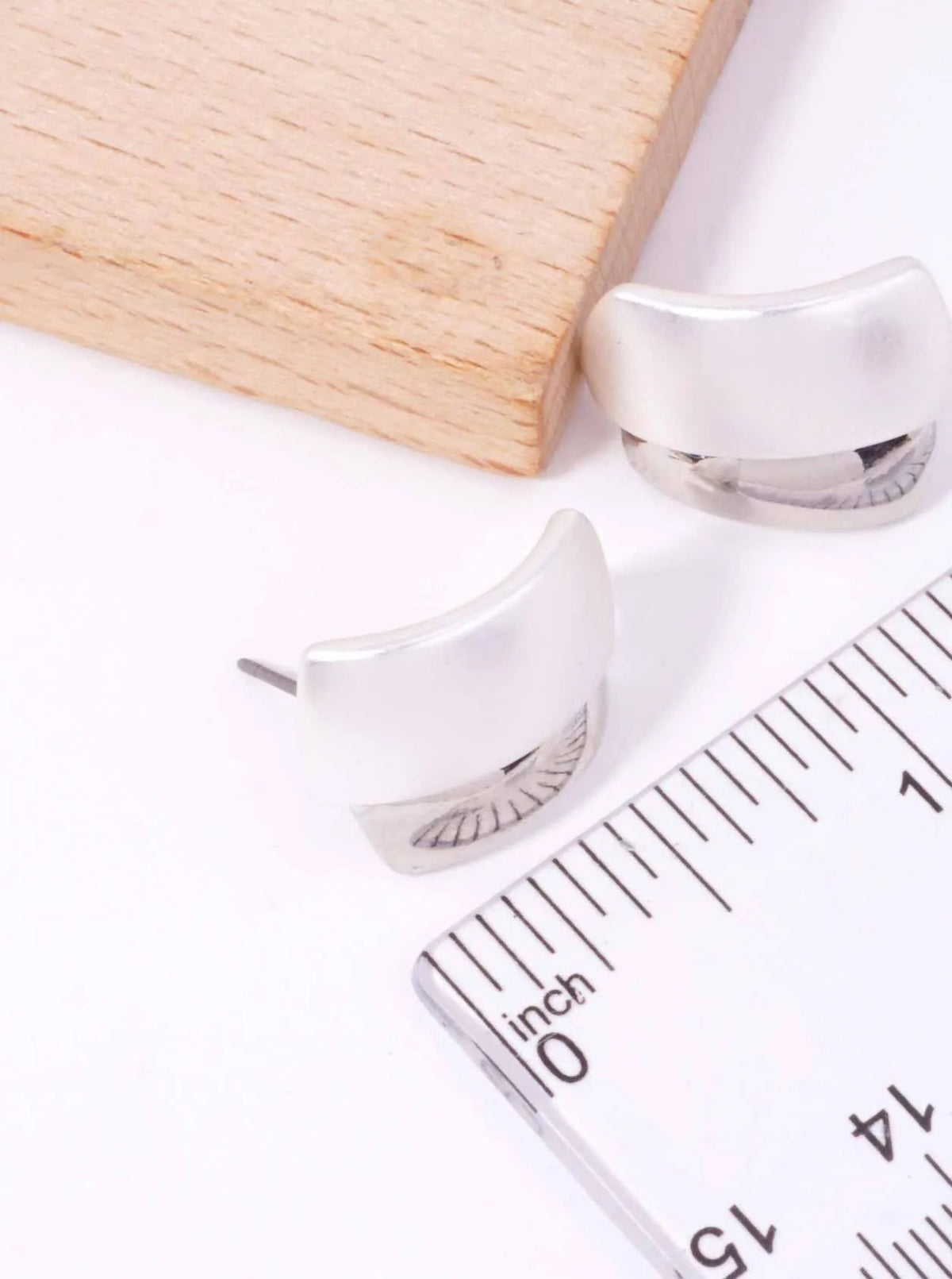 Matte Polished Double Rectangle Post Back Earrings - Rhodium Matte Silver
