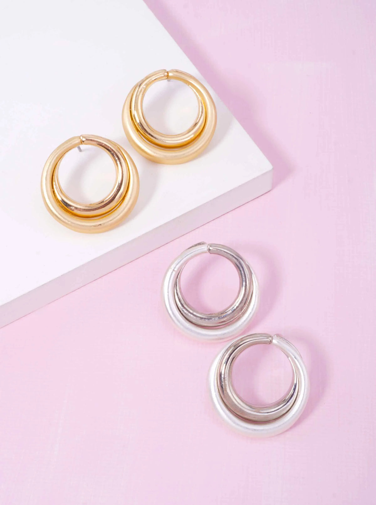 Matte Polished Double Round Hoop Earrings