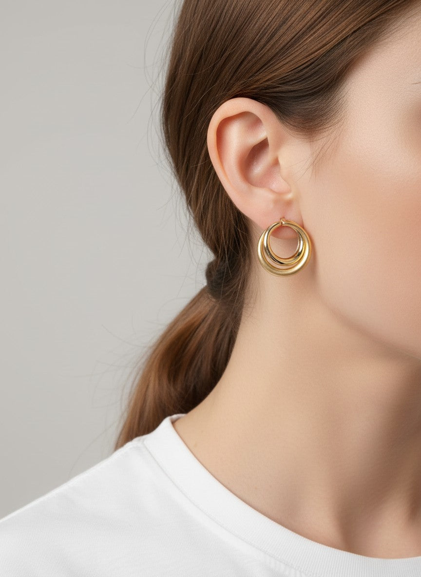 Matte Polished Double Round Hoop Earrings