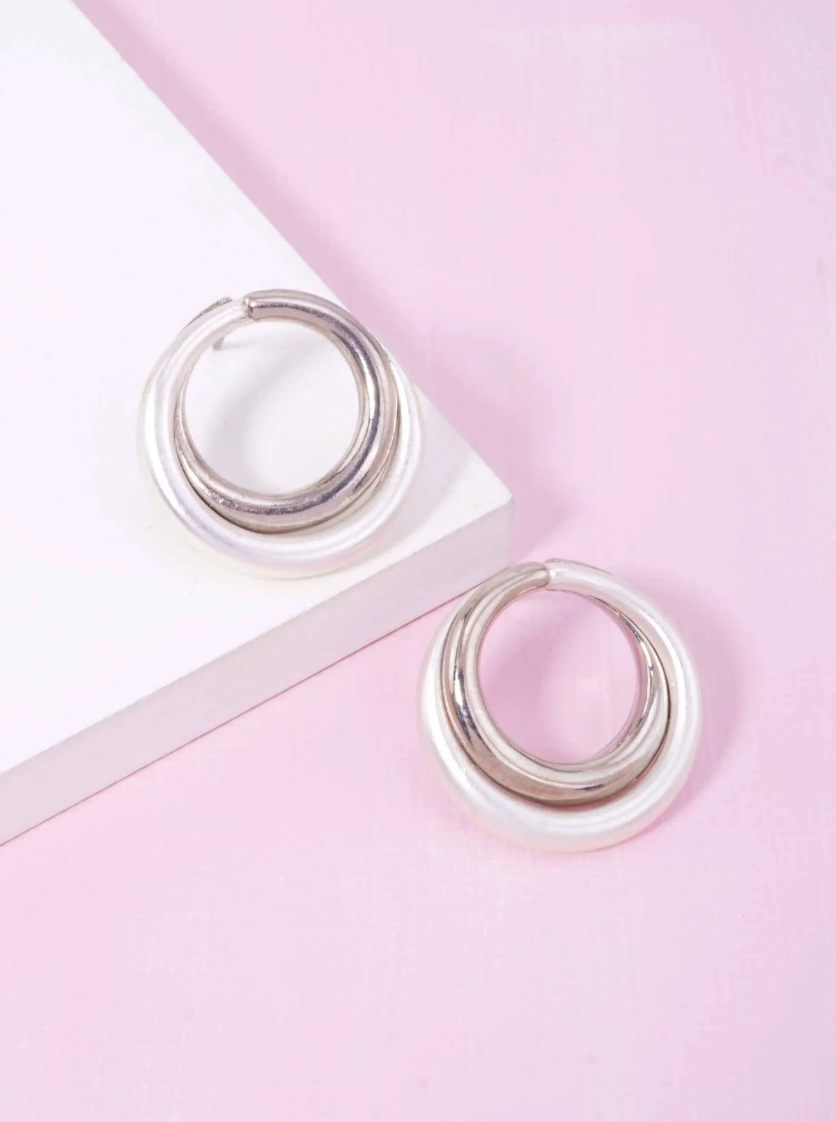 Matte Polished Double Round Hoop Earrings