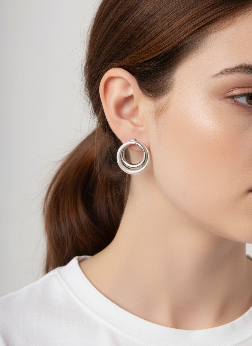 Matte Polished Double Round Hoop Earrings