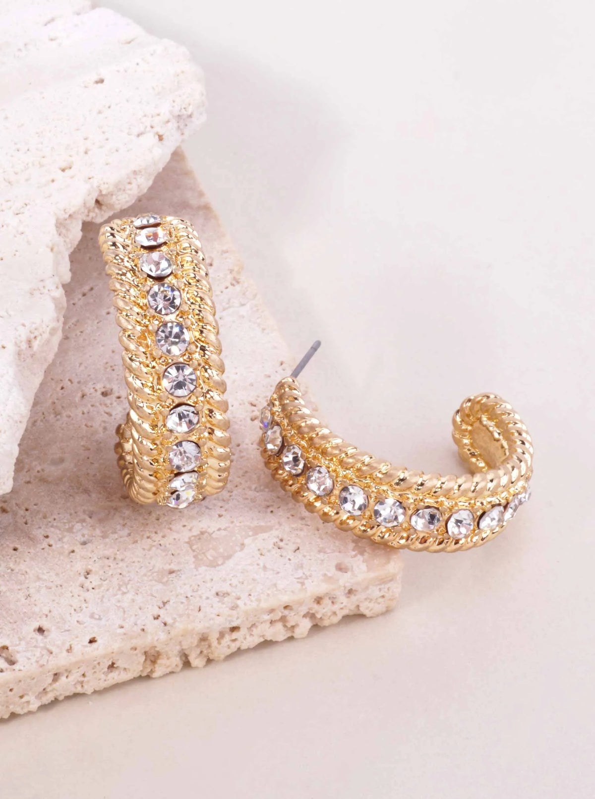 28mm Round Pave Rope Geometric Earrings