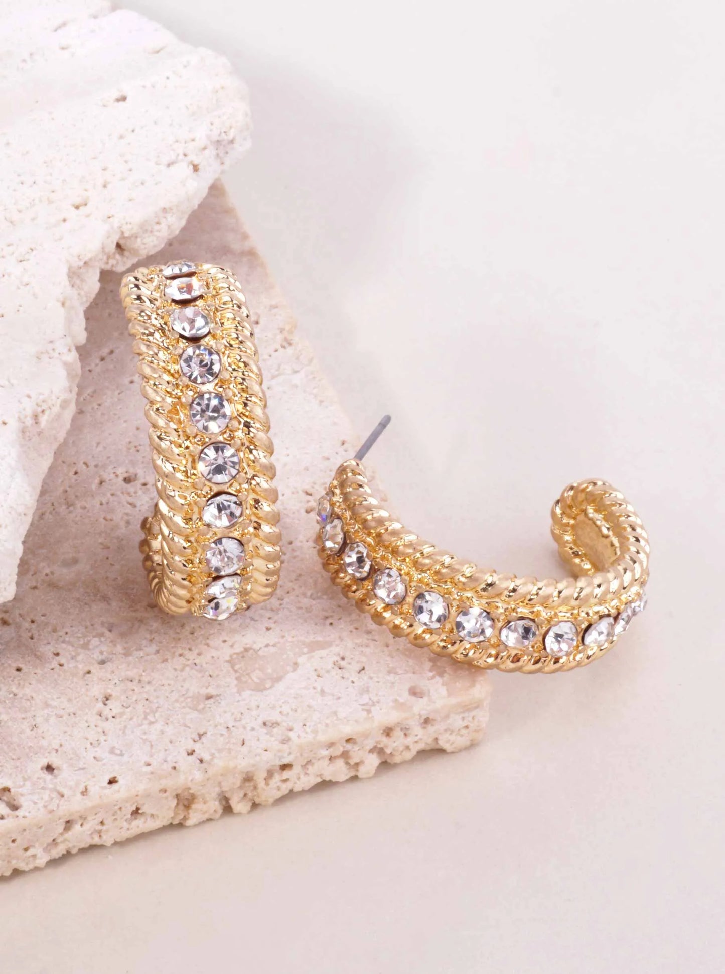28mm Round Pave Rope Geometric Earrings