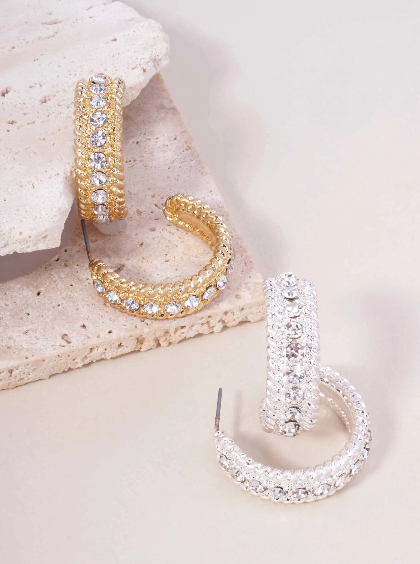 28mm Round Pave Rope Geometric Earrings