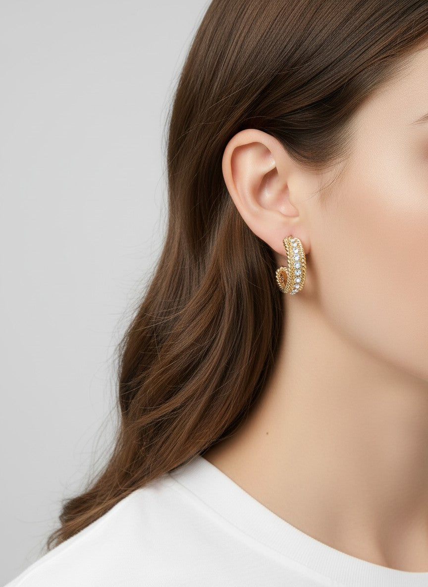 28mm Round Pave Rope Geometric Earrings