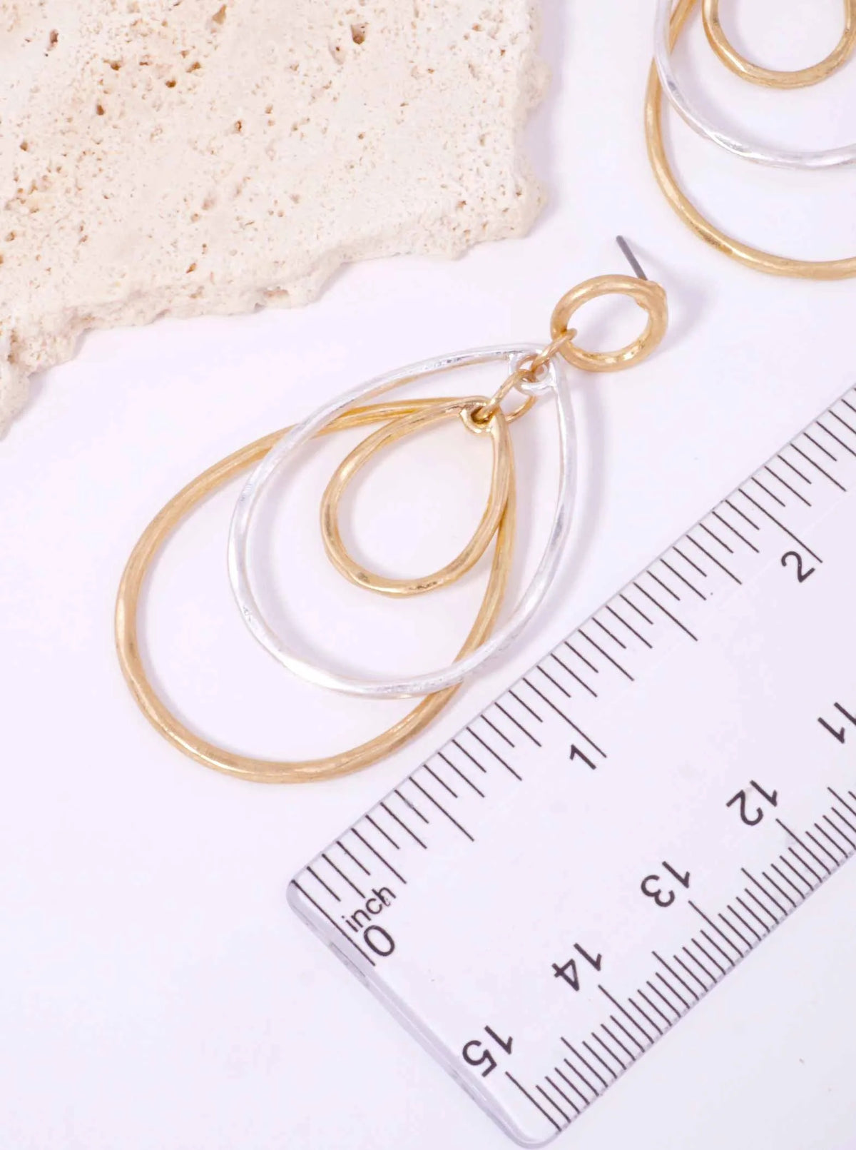 Matte Triple Layered Teardrop Post Back Earrings - Worn Gold Worn Silver