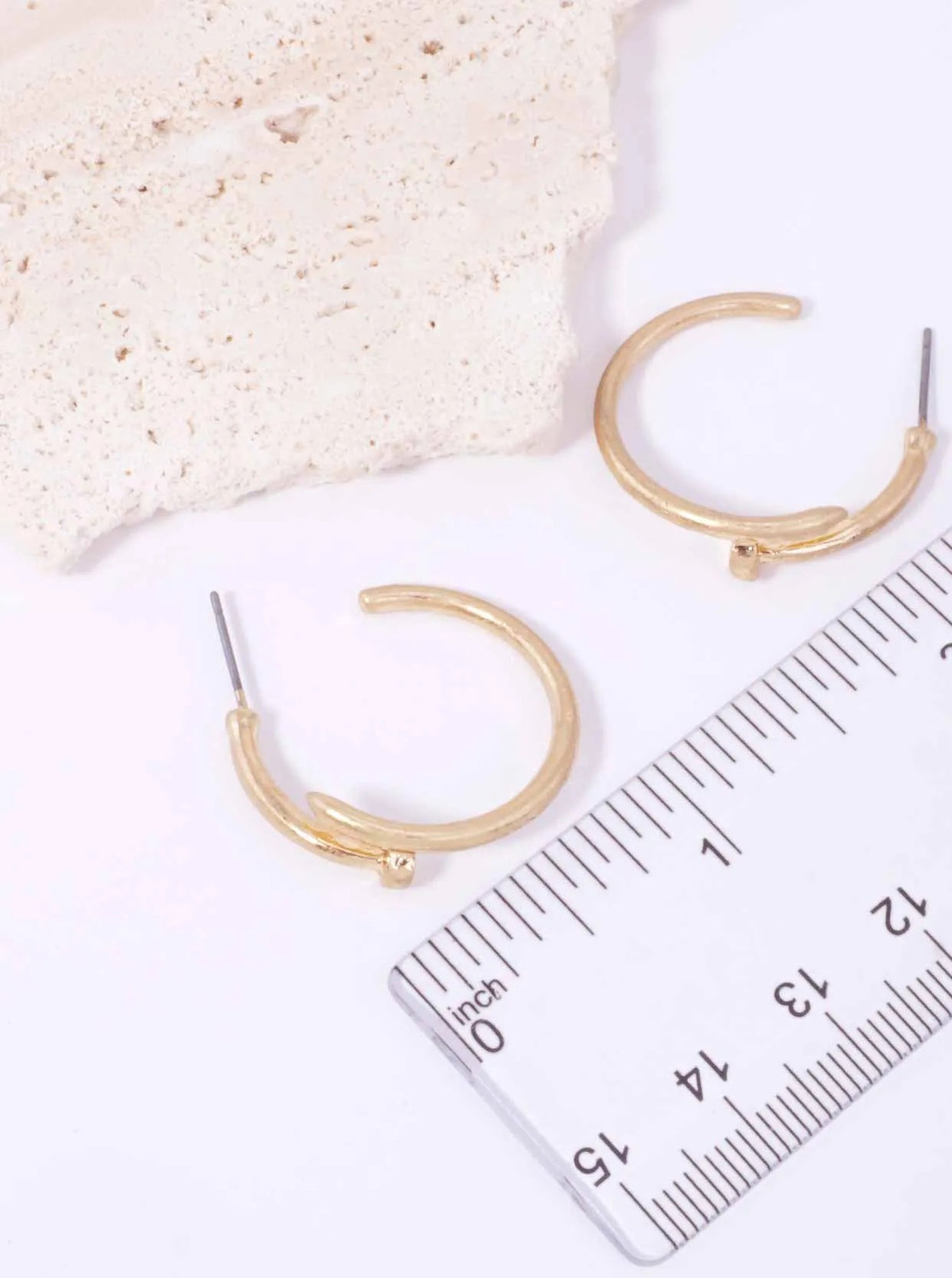 25mm Matte Nail Hoop Post Back Earrings - Worn Gold
