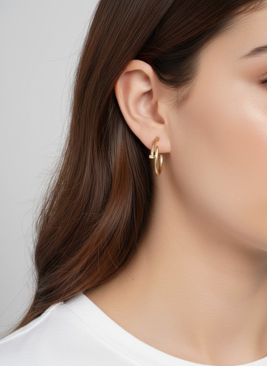 25mm Matte Nail Hoop Post Back Earrings - Worn Gold