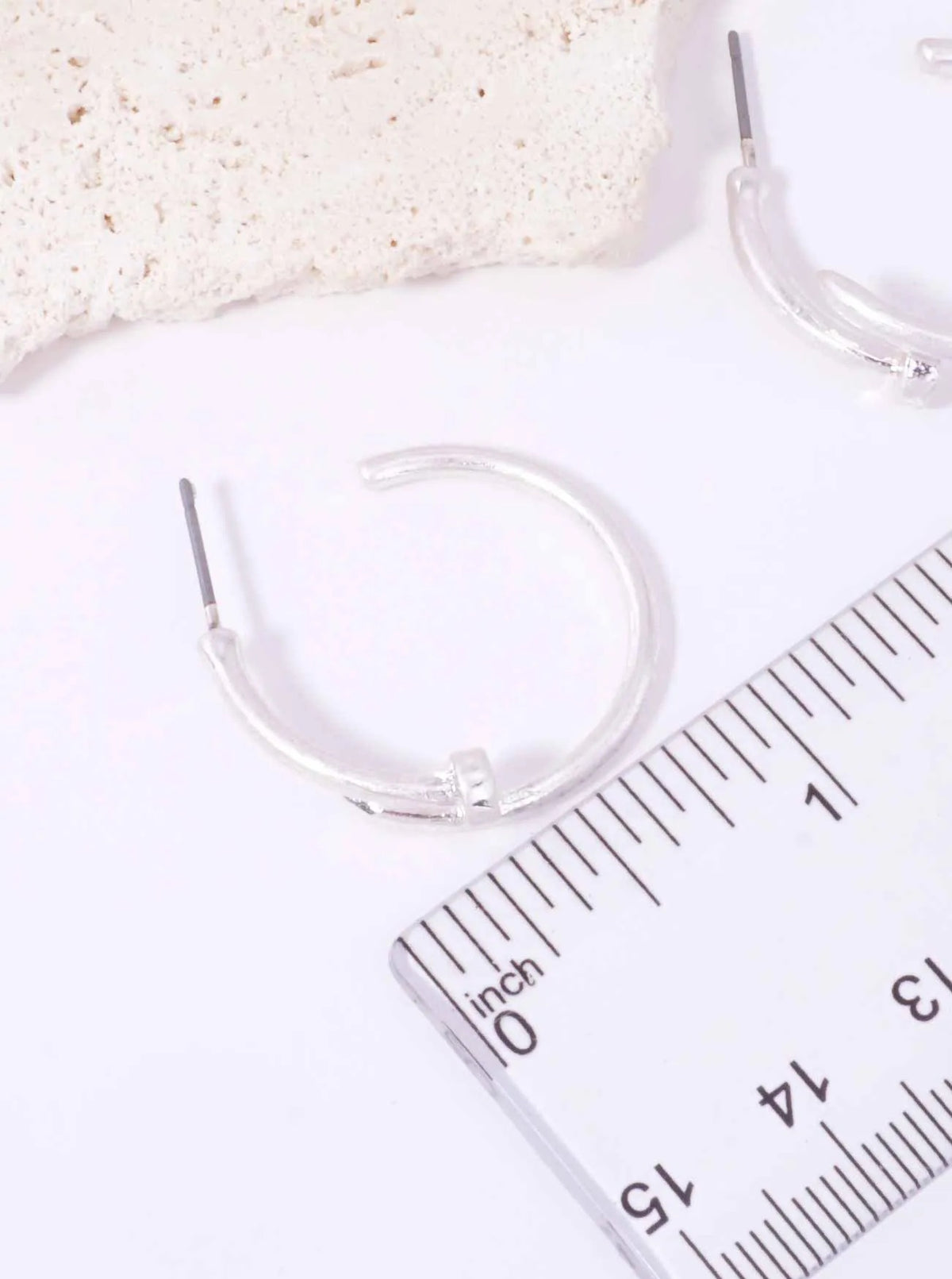 25mm Matte Nail Hoop Post Back Earrings - Worn Silver