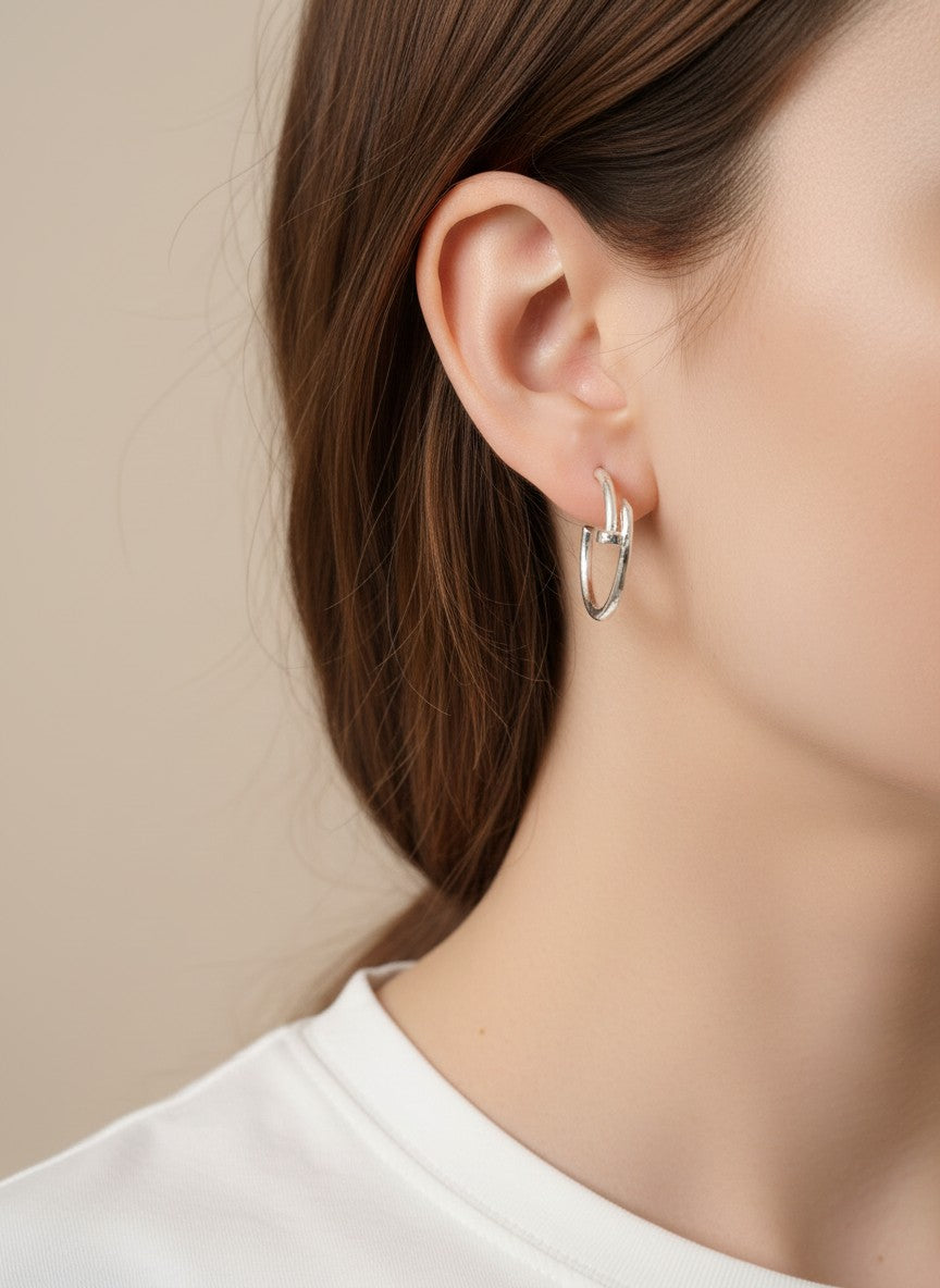 25mm Matte Nail Hoop Post Back Earrings - Worn Silver