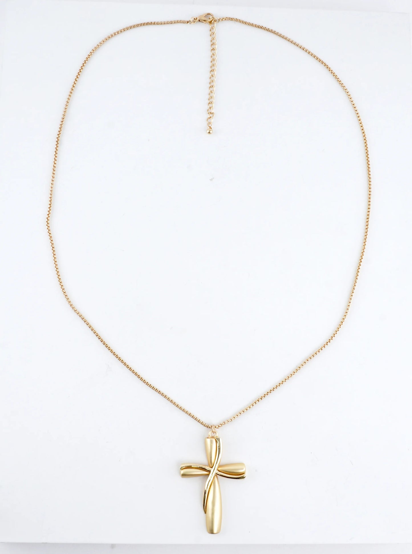 Twisted Ribbon 2 Tone Cross Pendant Long Necklace