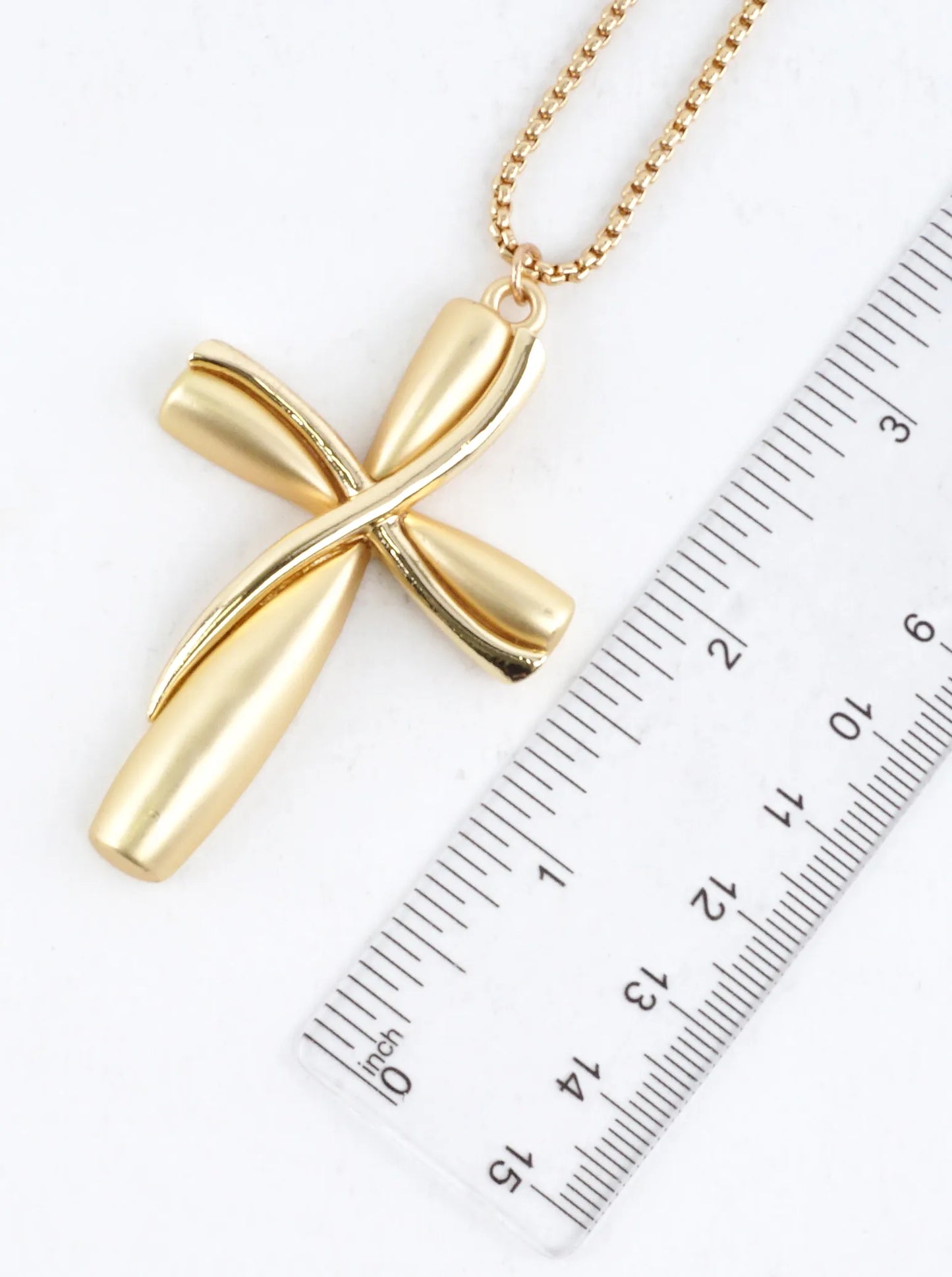 Twisted Ribbon 2 Tone Cross Pendant Long Necklace
