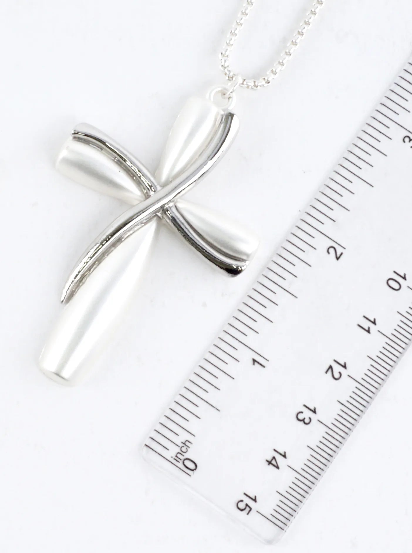Twisted Ribbon 2 Tone Cross Pendant Long Necklace