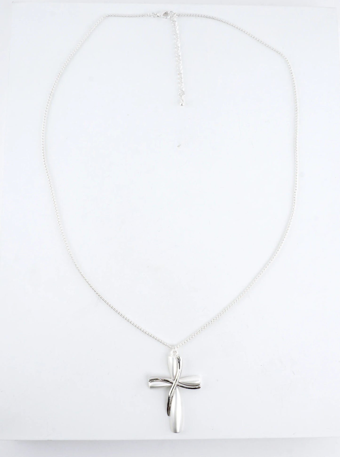 Twisted Ribbon 2 Tone Cross Pendant Long Necklace