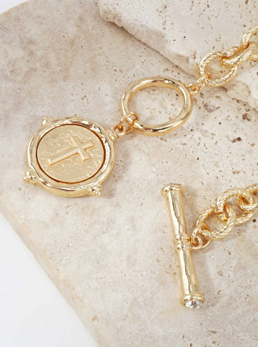 Cross Medallion Toggle Chain Necklace