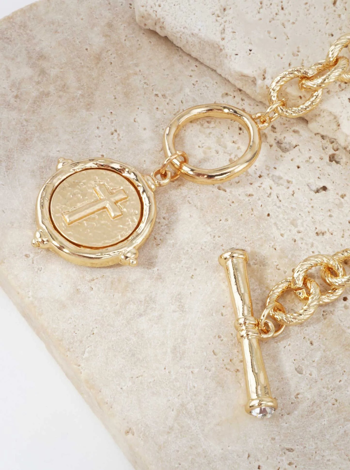 Cross Medallion Toggle Chain Necklace