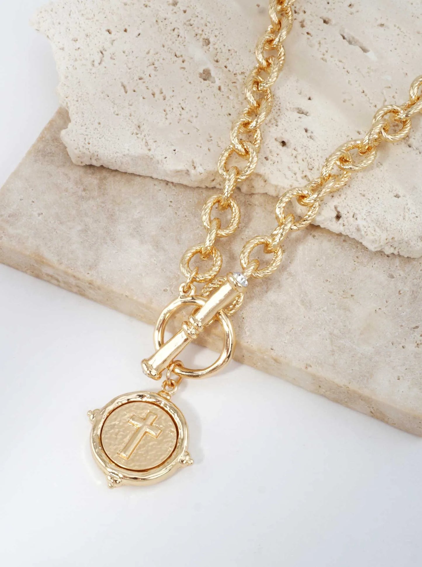 Cross Medallion Toggle Chain Necklace