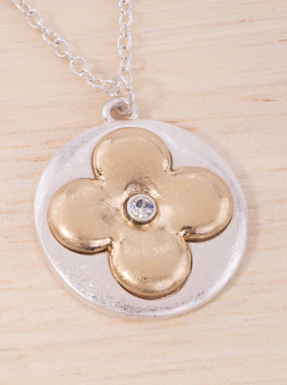 Embossed Flower Rhinestone Pendant Necklace