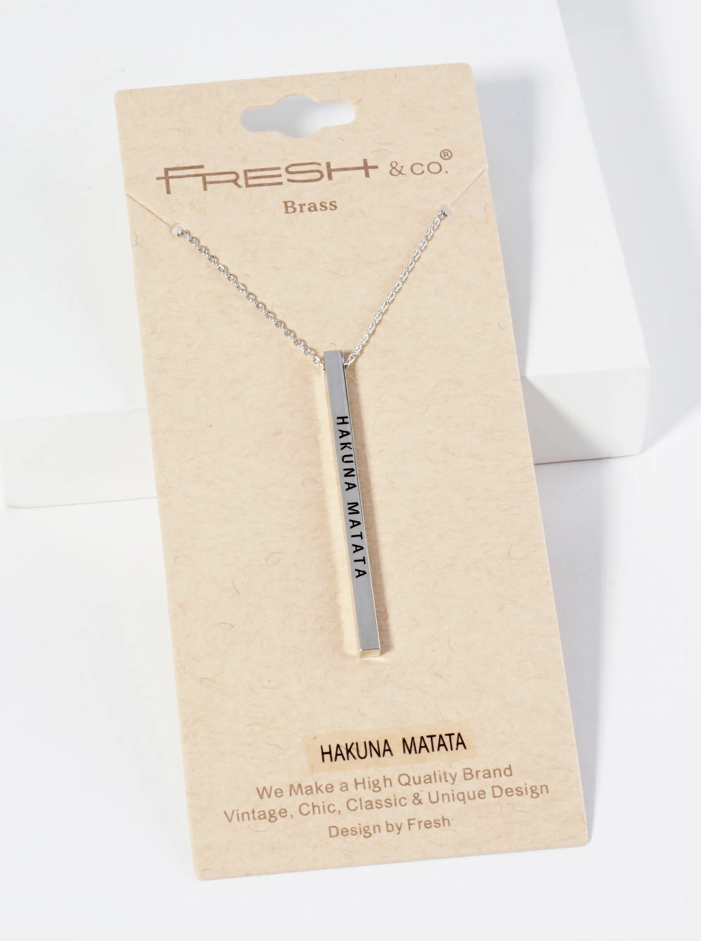 Hakuna Matata Engraved Vertical Bar Pendant Inspirational Necklace