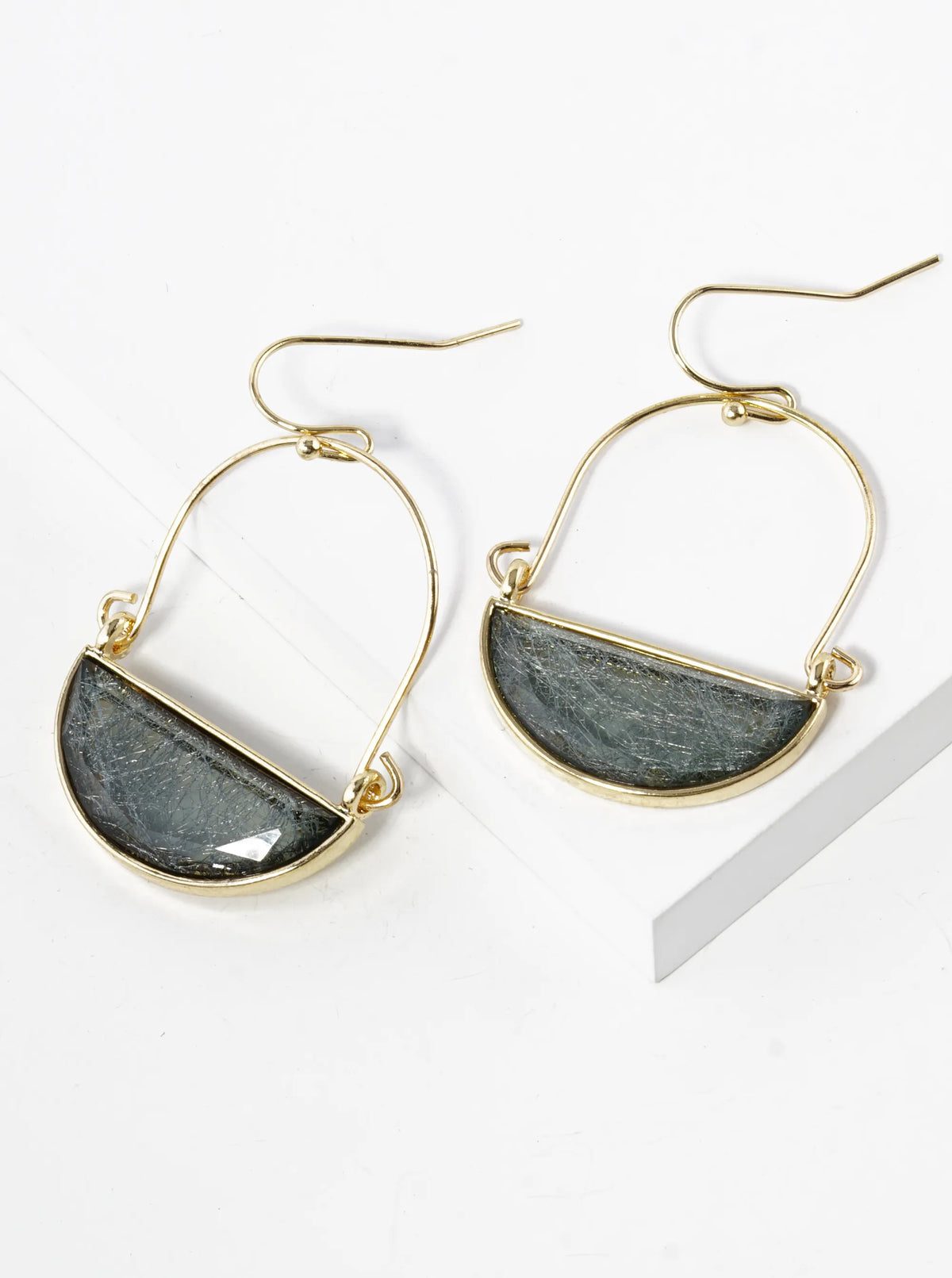 Half Circle Glass Stone Drop Dangle Earrings