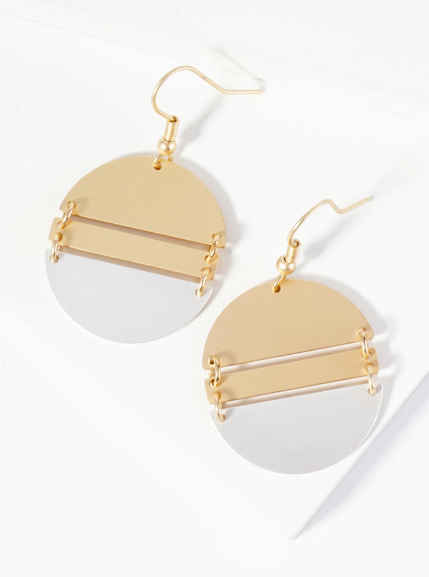 Half-Moon And Rectangle Shapes Forming A Circular Design Dangle Earrings