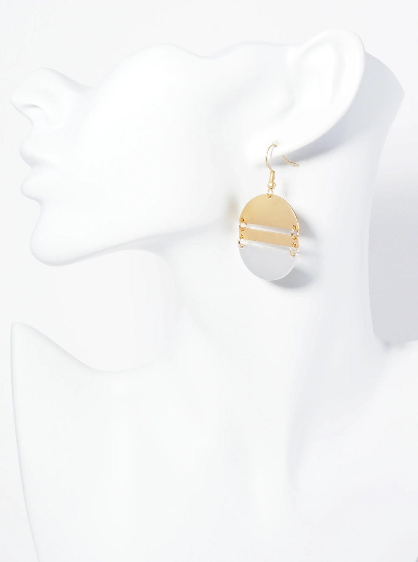 Half-Moon And Rectangle Shapes Forming A Circular Design Dangle Earrings
