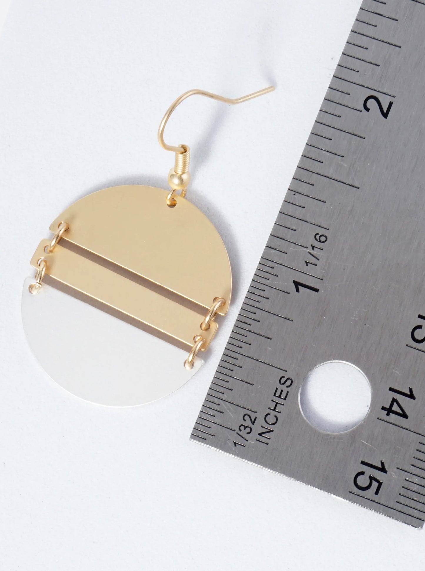 Half-Moon And Rectangle Shapes Forming A Circular Design Dangle Earrings