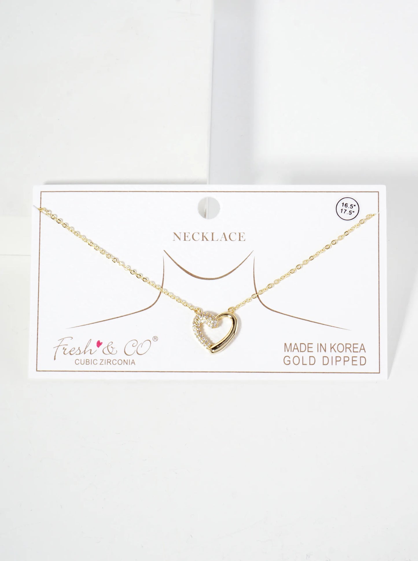Half Pave-Set Cubic-Zirconia Heart Pendant 18K-Gold-Dipped Brass Necklace