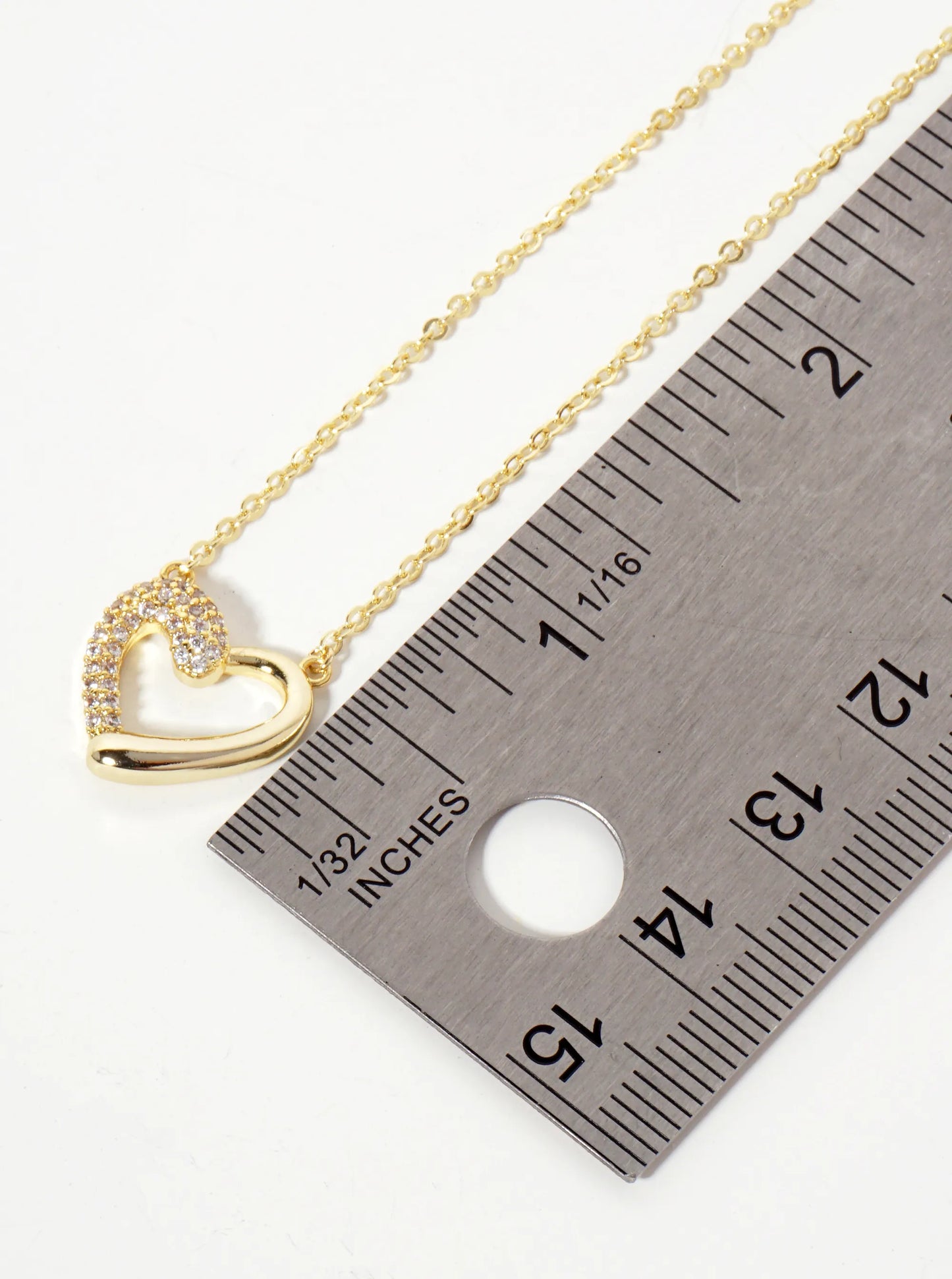 Half Pave-Set Cubic-Zirconia Heart Pendant 18K-Gold-Dipped Brass Necklace