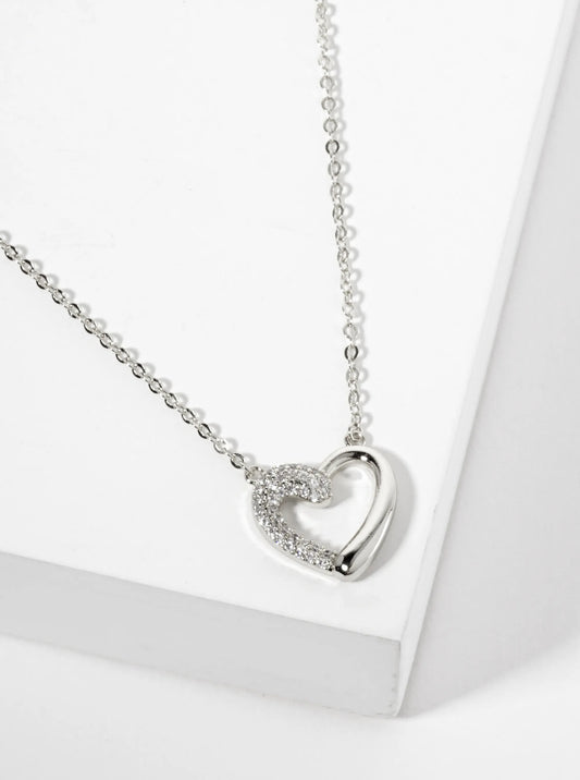 Half Pave-Set Cubic-Zirconia Heart Pendant 18K-Gold-Dipped Brass Necklace