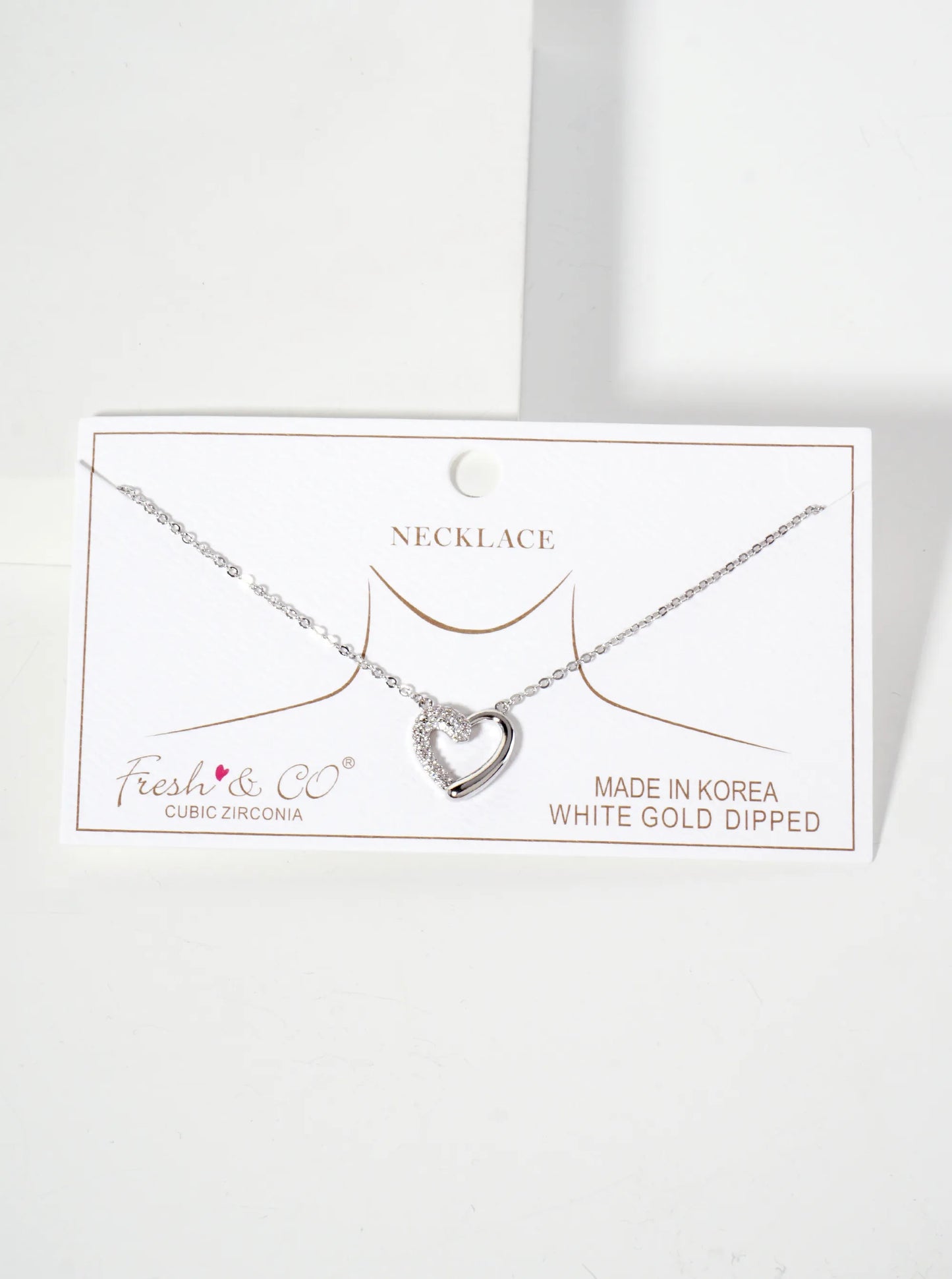 Half Pave-Set Cubic-Zirconia Heart Pendant 18K-Gold-Dipped Brass Necklace