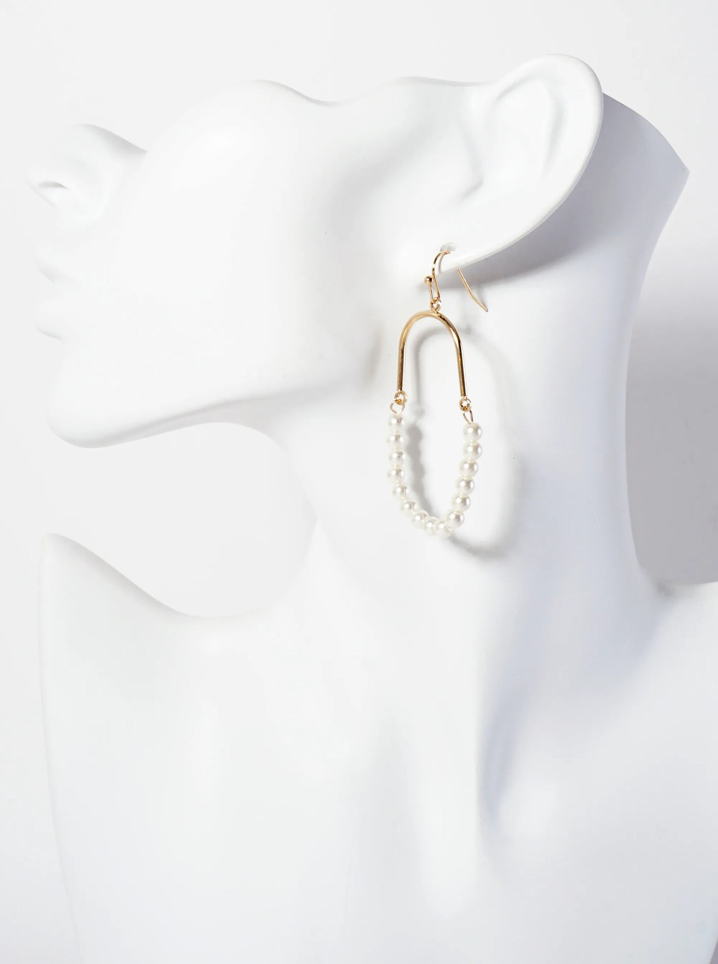 Half Pearl-Beaded Stadium-Shaped Dangle Earrings
