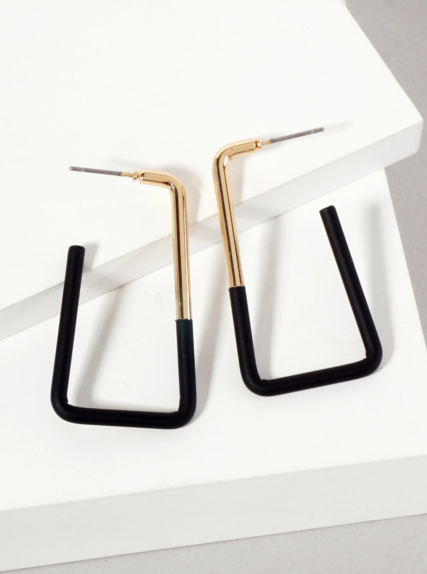 Half Rubber-Coated Geometric 40mm Rectangular Hoop Earrings