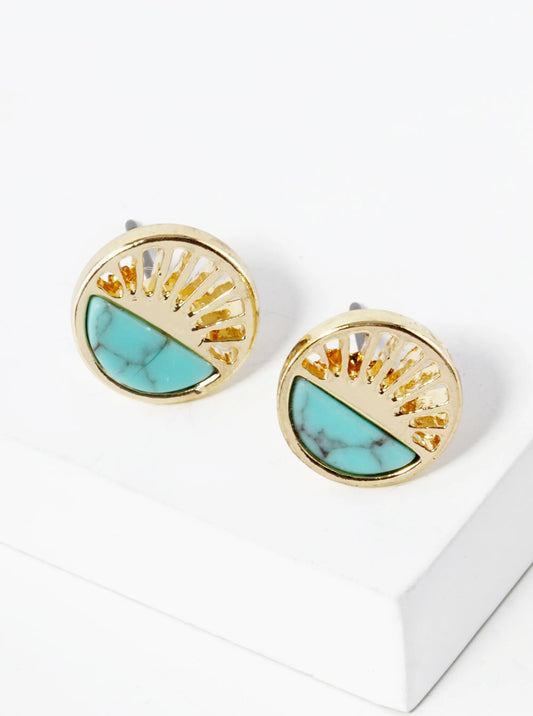 Half Semi-Precious Stone Half Filigree Round Dainty Stud Earrings