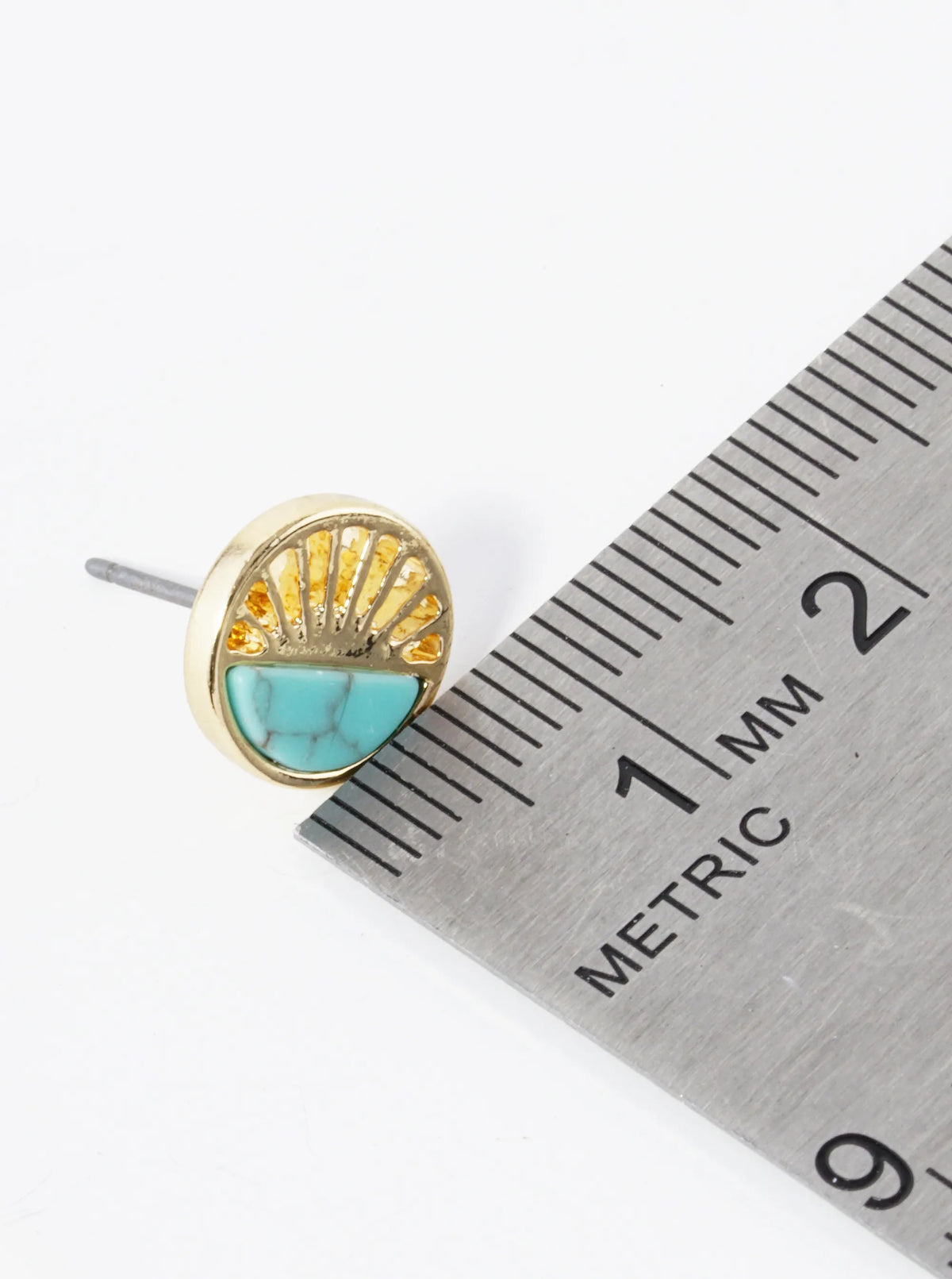Half Semi-Precious Stone Half Filigree Round Dainty Stud Earrings