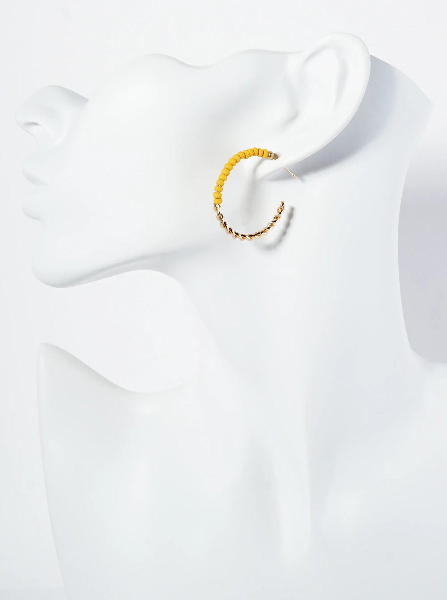 Half-Twisted Metal And Half-Wood Beads 30mm Lightweight Hoop Earrings