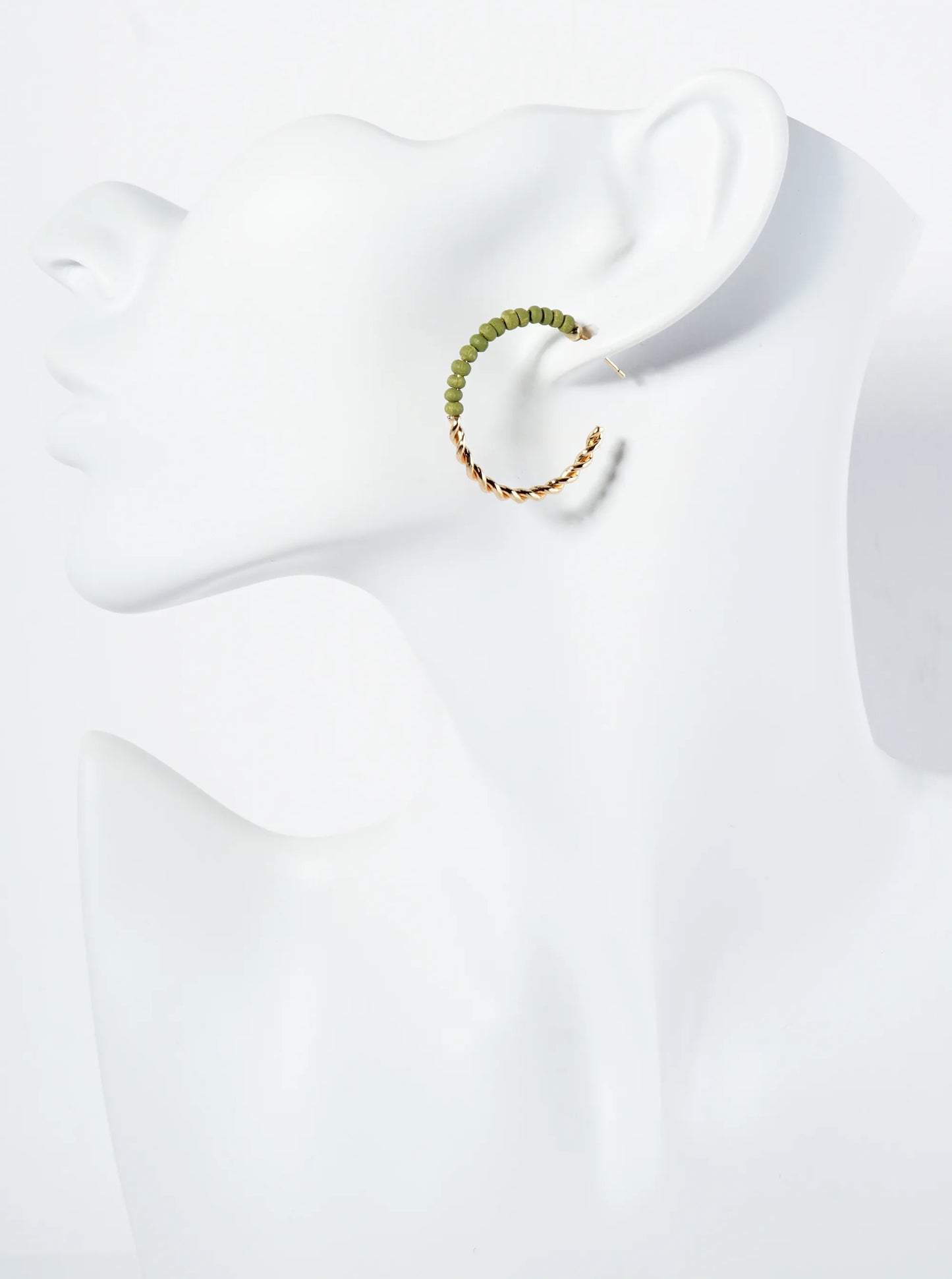 Half-Twisted Metal And Half-Wood Beads 30mm Lightweight Hoop Earrings