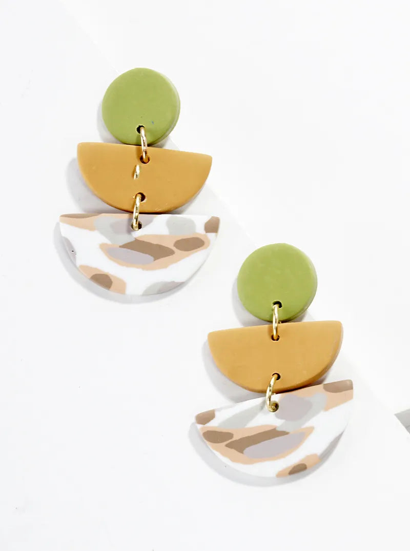 Half Circles Drop Geometric Clay Dangle Post Earrings