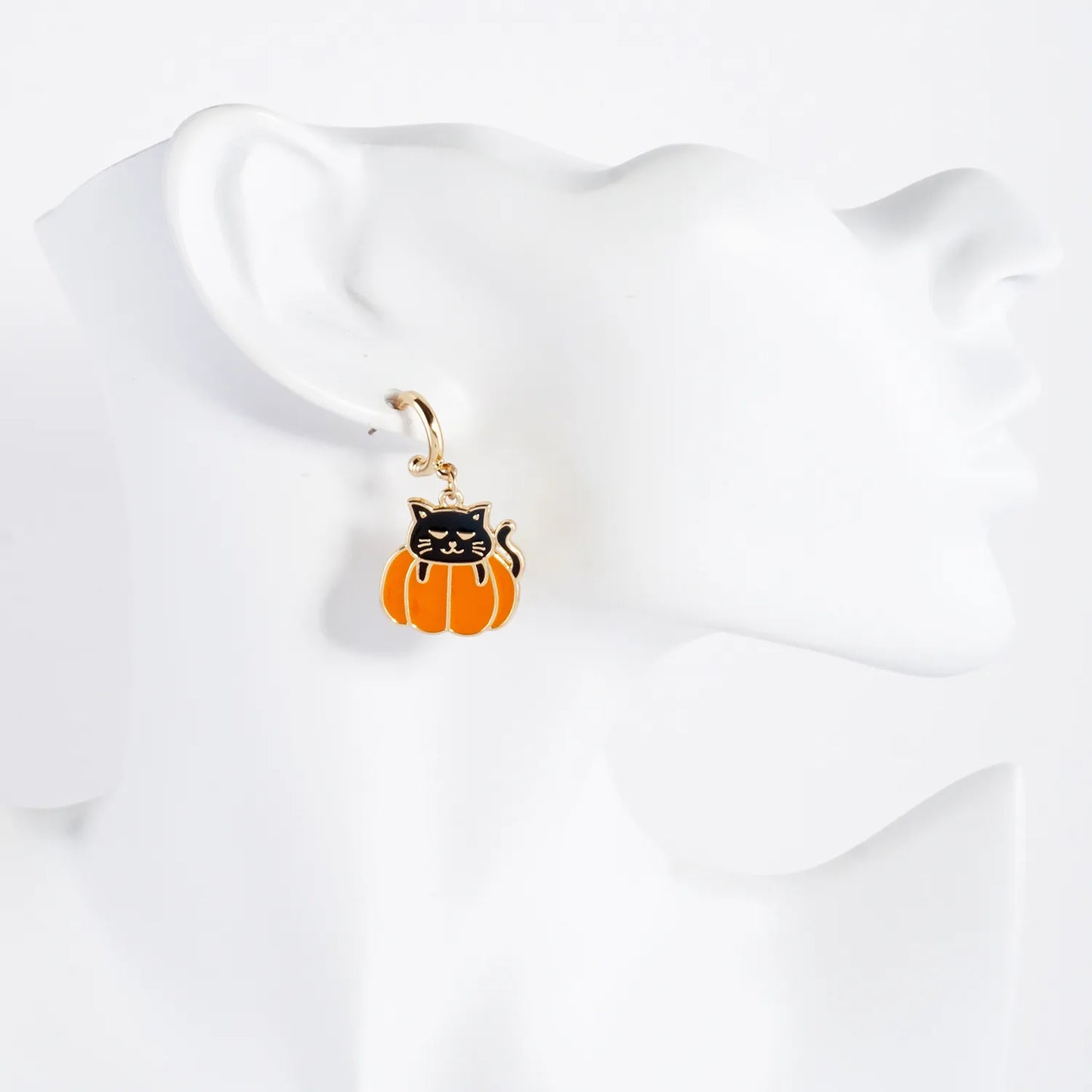 Halloween Cat-on-Pumpkin Cute Dangle Earrings